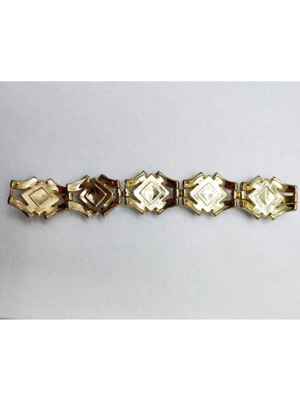 VTG Signed 50s Crown Trifari Gold Tone Red Thermoset Choker Earrings Bracelet - Picture 4 of 12